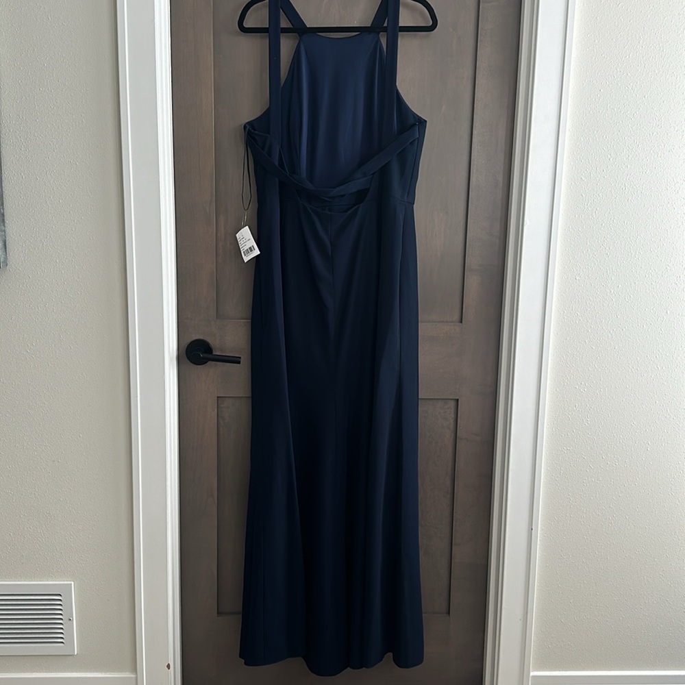 Dessy Collection Halter Neck Open Back Gown Dress Midnight Blue Size 18 NWT - Picture 5 of 10